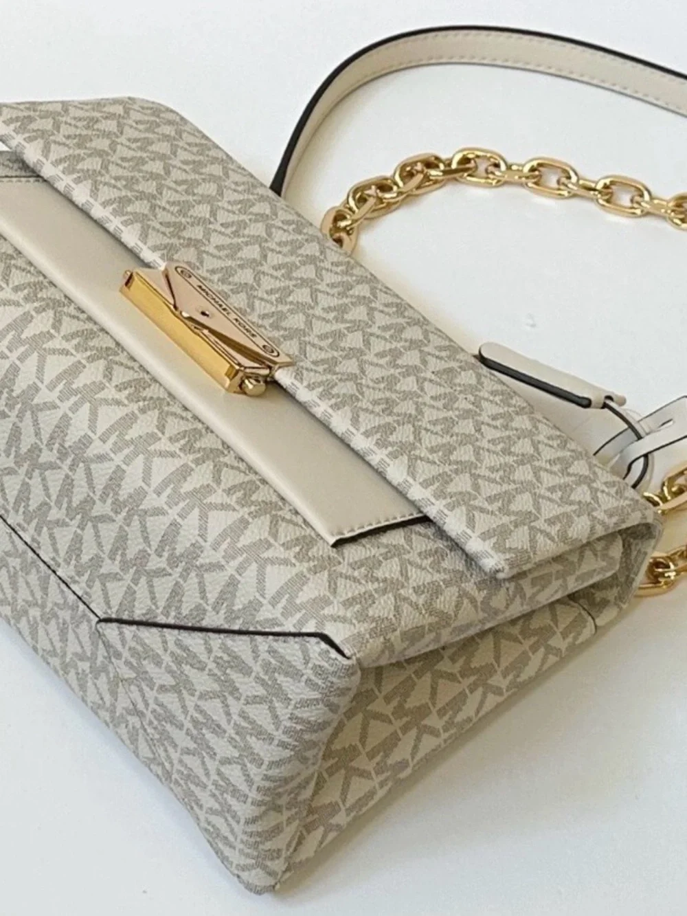 NWT Michael Kors Cream MK Logo Chain Medium Crossbody Bag - Picture 15 of 17